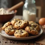 Freshly baked chocolate chip cookies made with Ghirardelli chocolate chips, displayed on a cooling rack with a bowl of chocolate chips in the background.